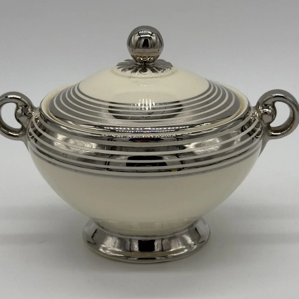 Vtg 1936‎ Taylor Smith Sugar Bowl USA 601 Ivory Silver Platinum Rings Lidded MCM